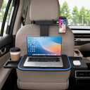 Large Car Tray Table for Back Seat, Foldable Car Desk for Laptop with Adjustable Height, Hidden Cup Holder & Phone Holder, Heavy Duty Travel Food Tray for Eating Working Road Trips (Blue)