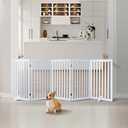 unipaws 36H Free Standing Pet Gate for Dog and Cat, Tall Wooden Dog Gates for Doorway, Stairs, Doggy Room Divider, Foldable Pet Fence for The House, Expandable Doggy Barrier, Indoor Use, White