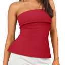 Trendy Queen Going Out Tops for Women 2026 Spring Trendy Tube Summer Top Off Shoulder Backless Strapless Bandeau Cute Work Shirts Vacation Y2k Clothes Outfits Fashion Red XS (Red, XS)