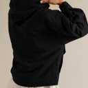 HangNiFang Womens Oversized Hooded Denim Cotton Jacket Cargo Half Zip Pullover Coat with Pockets (Black, S)
