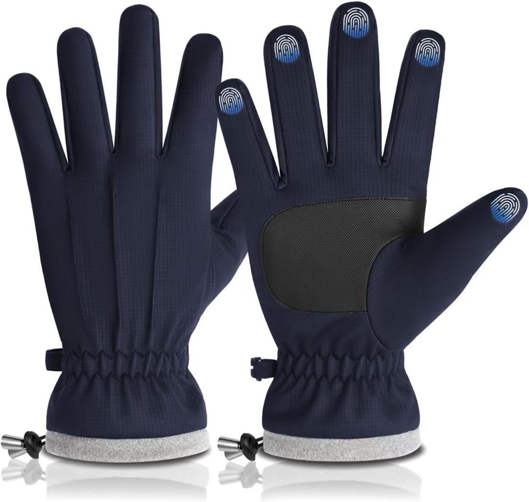 2 x Winter Outdoor Waterproof Ski Gloves for Women Men, Cashmere Warm Lining Finger Touchscreen Texting Riding Gloves (Blue)