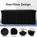 BDDC Table Skirts for Rectangle Tables 6ft - One-Piece Black Tablecloths and Skirt, Wrinkle Resistant Ruffles Elastic Cover for Banquets, Weddings, Events, Parties