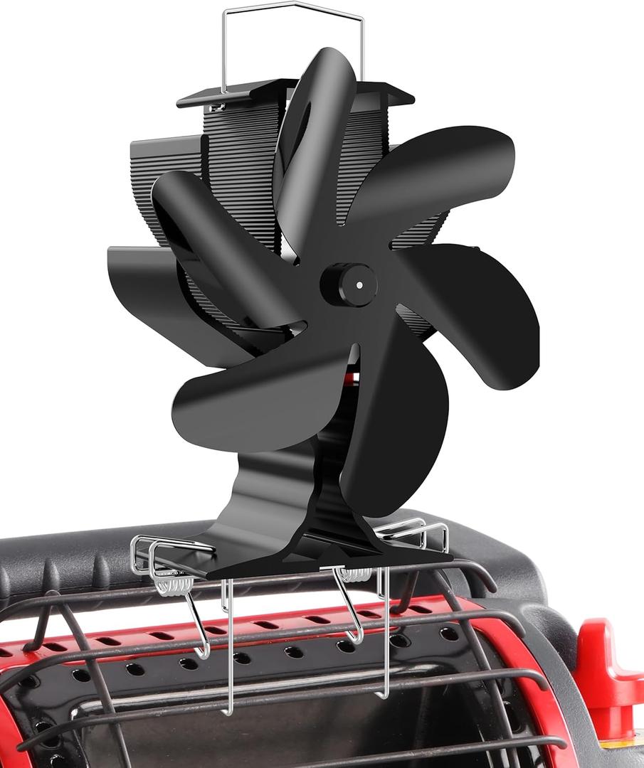 HIDALIFE Wood Stove Fan, Fireplace Heat Powered Fan with Bracket Compatible for Buddy Heater,Thermal Stove Blower for Gas Pellet Wood Burner-6 Blades