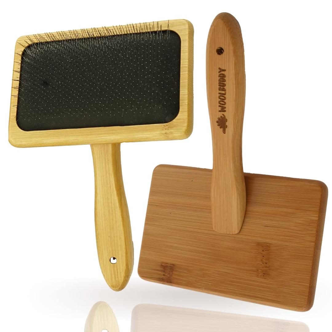 Woolbuddy Wool Carder Brush Set Hand Carders for Wool Color Blending Bamboo Handle Needle Felting Tool with Stainless Steel Pins Includes Reusable Cotton Bag