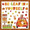YQUQWN 70 PCS Thanksgiving Fall Classroom Bulletin Board Decorations Be Leaf in Yourself Paper Cutouts with Glue Points for Thanksgiving Classroom Decorations School Home Wall Door Decor