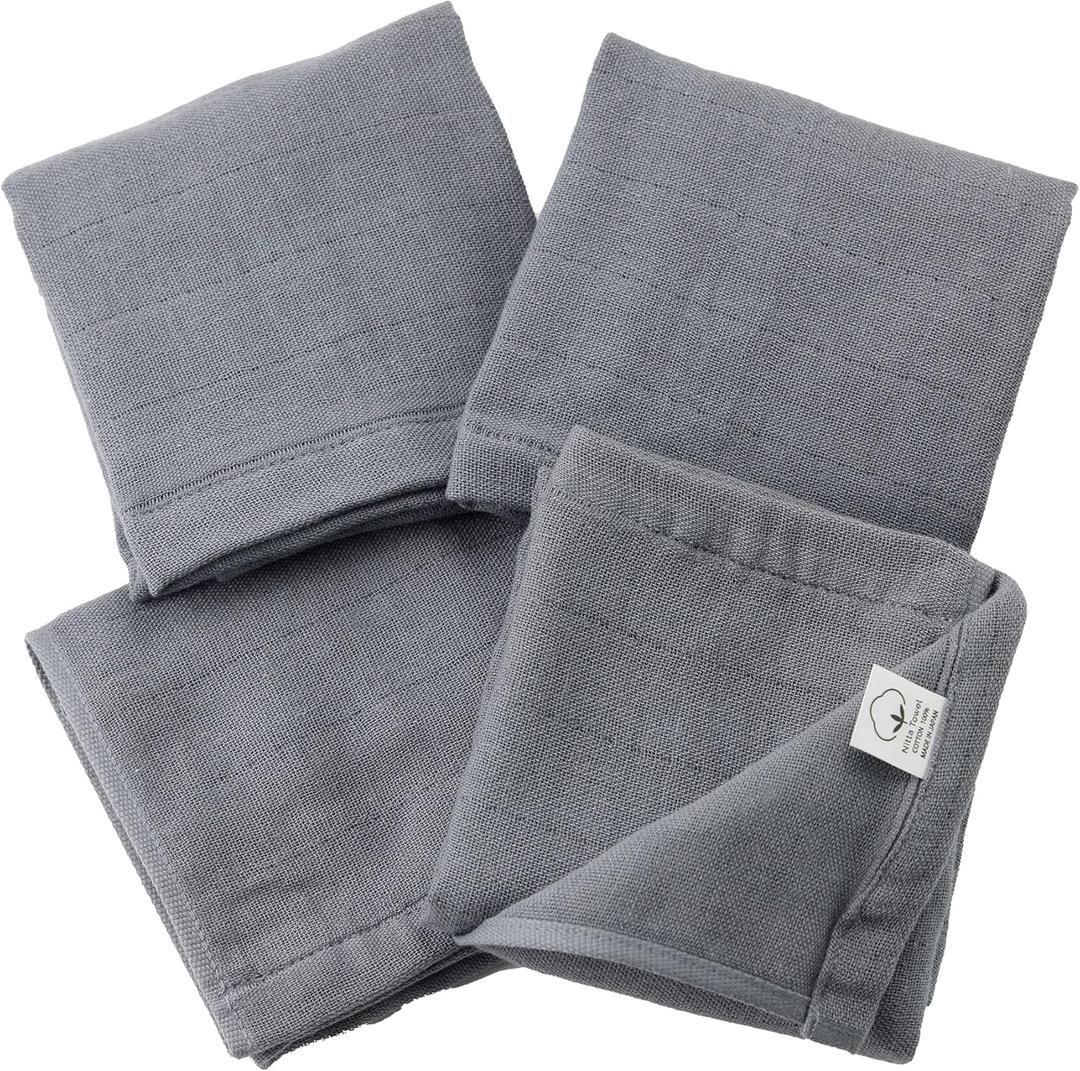 Muko Towel Double Gauze, Face Towel, Senshu Towel, Thin, Made in Japan, Quick Dry, Set of 4 Towels, Charcoal (Washcloths)