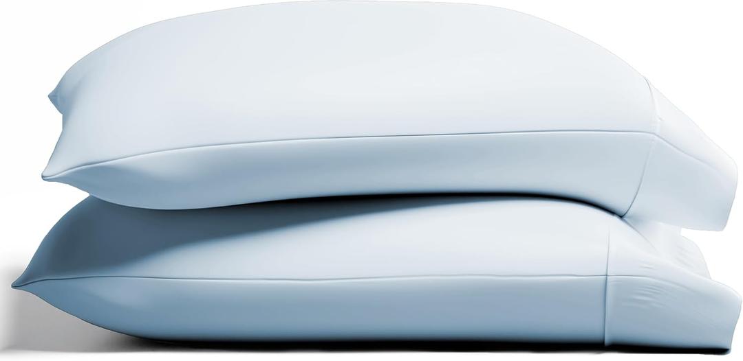 TEXAS LINEN CO. 100% Organic Cotton Percale Pillow Cases Standard/Queen Size Set of 2 - Percale Pillowcases Standard/Queen, Cooling Pillow Cases for Sleeping, Cotton Pillow Covers - Light Blue