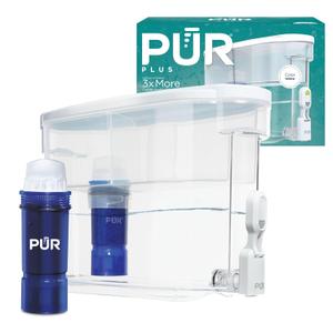 PUR PLUS 30-Cup Water Filter Dispenser with 1 Lead-Reducing PUR PLUS Filter, Dishwasher Safe, Powerful Filtration, Large Capacity with Slim, Space-Saving Design, White (DS1811Z)