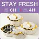 3 Piece Insulated Casserole Dishes with Lids, Thermal Serving Bowls Set 2.6/2.1/1.6 Qt, Food Warmer Containers with Handles, Stainless Steel Liner, Marble White