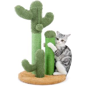 PAWZ Road Cat Scratching Post Cactus Cat Scratcher Featuring with 3 Scratching Poles and Interactive Dangling Ball -Medium 23 Inches (Khaki)