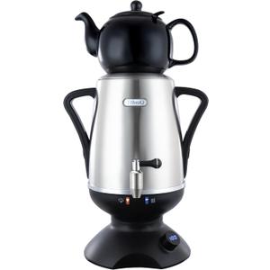 ETHNIQ - Electric Samovar | 4L Stainless Steel Tea Maker | Adjustable Temperature Controller | Boil Dry & Auto Shot-off | 1.2L Porcelain Teapot | Turkish, Persian, Russian Tea Kettle  Black