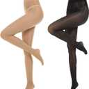 MANZI 2 Pairs Women's Shiny Sheer Tights High Waist Silk Comfort Stockings Oil Shimmery Nylons Pantyhose (Black and Natural)
