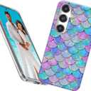 for Samsung Galaxy S24 Plus Case for Girl Women, Glitter Mother of Pearl Shiny Sparkle Bling Slim Soft TPU Phone Cover for Galaxy S24+,Graceful Fun Pink Blue Mermaid Tail