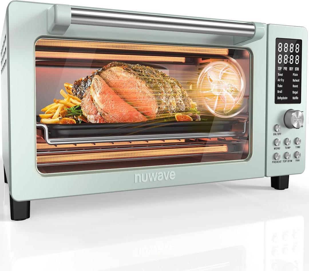 Nuwave Bravo Pro Smart Air Fryer Toaster Oven Combo, Airfryer Convection Oven Countertop, 10-in-1 Functions with Quicker & Even Crisp Technology, 1800W, 50-450F, PFAS-Free, 21QT, Mint