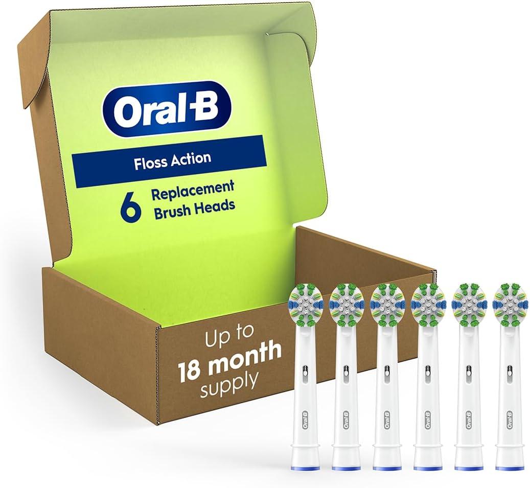 Oral-B Floss Action Replacement Brush Heads for an Oral-B Electric Toothbrush, Pack of 6 (White)