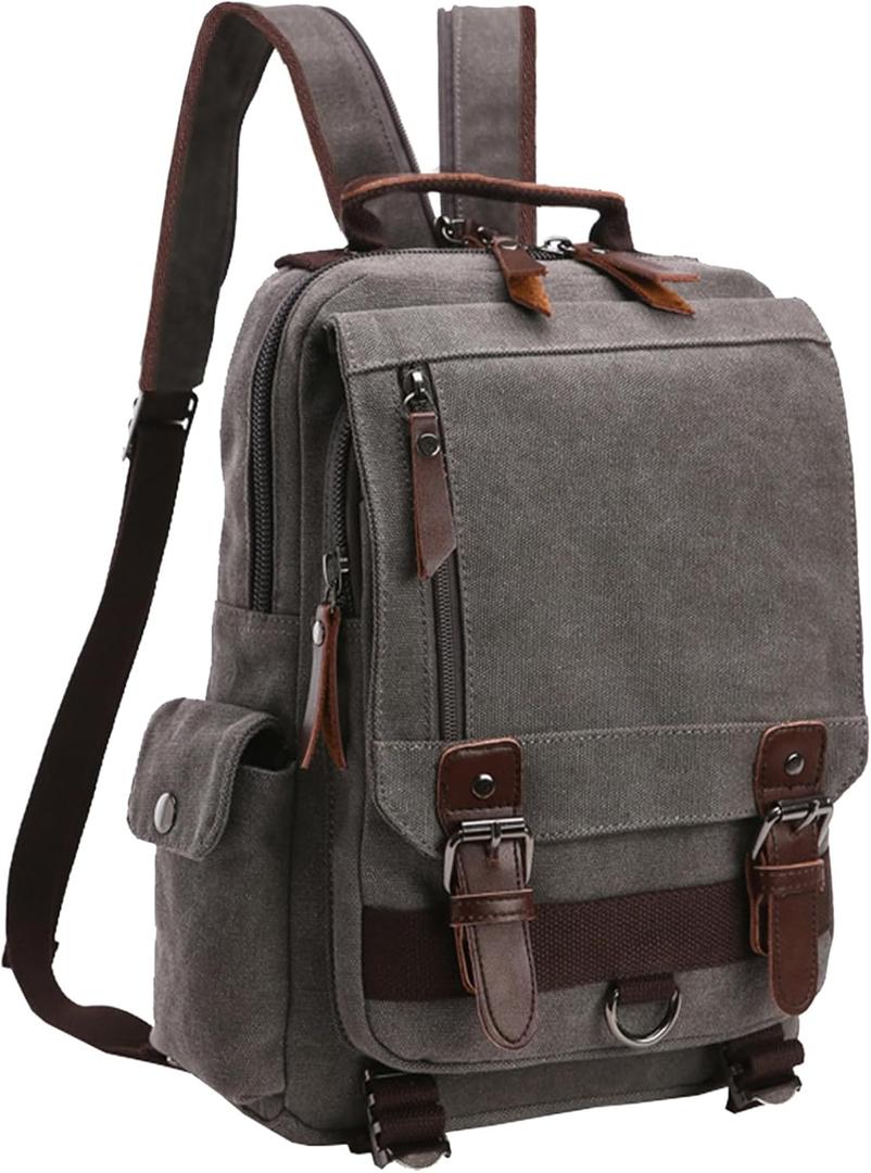 Mygreen Canvas Cross Body Messenger Bag Shoulder Sling Backpack Travel Rucksack (Large, Grey With Shoulder Zipper)