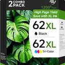 62XL Ink Cartridge Combo Pack Replacement for HP 62XL 62 Work with HP Envy 7640 7645 5540 5640 5642 5665 OfficeJet 250 200 8040 5746 Printer (1 Black, 1 Tri-Color)
