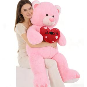 MaoGoLan 51inch Big Pink Teddy Bear Valentines Gifts for Girls Women - Pink Stuffed Bear Cute Plush Toy with Red Heart, Soft Cuddly Stuffed Animal for Girlfriend Wife Daughter, 50 Inch