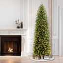 Puleo International 7.5ft Pre-Lit Fraser Fir Pencil Christmas Tree with 350 Clear Lights, 1188 Realistic Dense Branch Tips, Easy Setup Artificial Trees with Sturdy Metal Stand