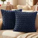 FUTEI Navy Blue Decorative Throw Pillow Covers 18x18 Inch Set of 2,Soft Solid Rose Swirl Textured Cushion Case,Valentine's Day Decor for Couch Living Room