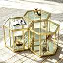LUGSHIREE Coffee Table Glass Modern Coffee Table, Hexagon Free Combination Glass Center Table Small End Tables with Metal Frame for Living Room (Gold, 1 Piece (with Mirror))