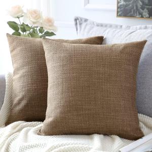 OTOSTAR Linen Throw Pillow Covers Set of 2 Decorative Square Pillowcases Cushion Covers 24x24 Inch for Home Decor Sofa Bedroom Car 60 x 60CM Coffee Brown