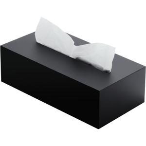 SANRUI Acrylic Facial Tissue Box Cover Holder with Snap Bottom Cover Rectangle Napkin Dispenser Organizer for Bathroom Kitchen and Office Desk (Matt Black)