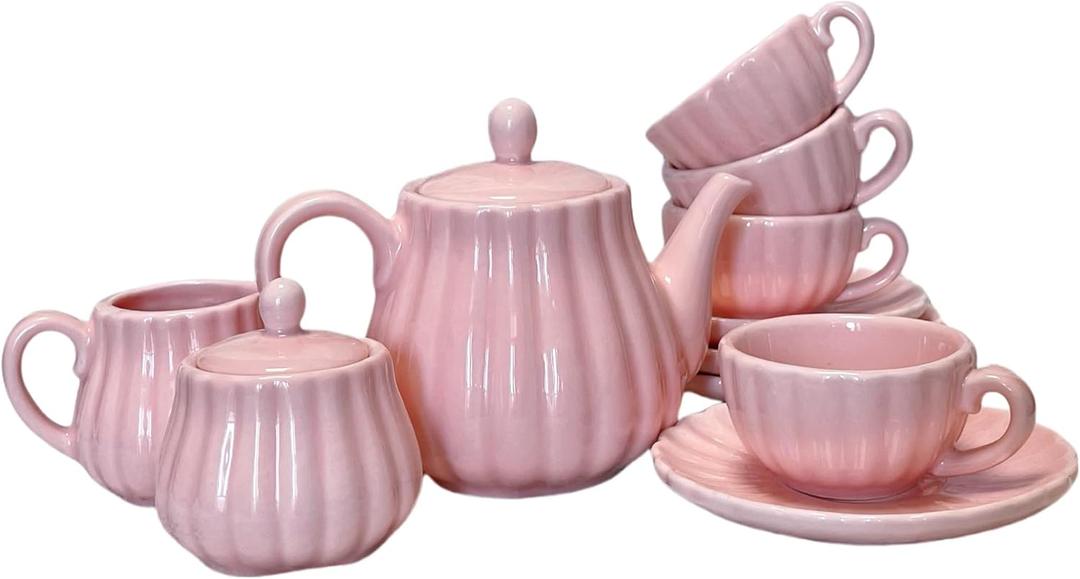 La Belle Vie Tea Set, Pink Porcelain Tea Set, 15-Piece, Perfect for Festivals, Birthday, Family, Housewarming, Events, Tea Lovers