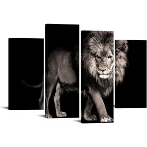 RyounoArt Lion Canvas Print Black and White Cool Lion Picture Wall Art Wild Animal Painting for Home Living Room Bedroom Decoration Framed Large