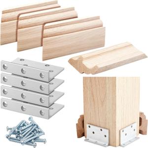 Blulu 1 Set 3" Newel Post Mounting Kit 4 Pcs L Bracket Post Fasteners with 4 Pcs Maple Wood Skirt Trim and Screws for Square Newels Fastening Handrails Railings Balustrades to Stairs and Floors