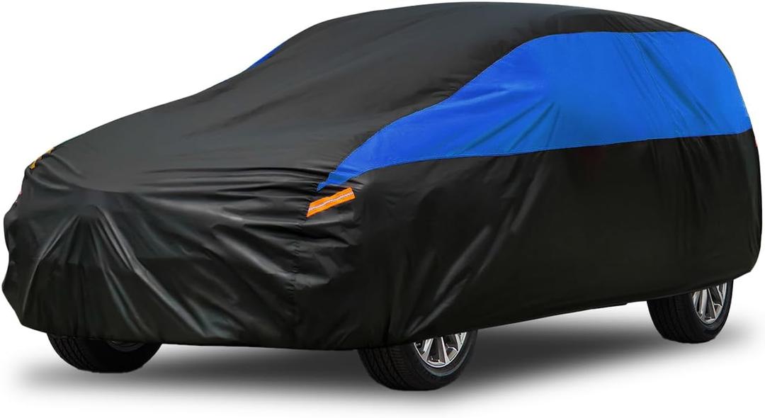 SUV Car Cover for Automobiles All Weather Waterproof, Universal Fit Ford Edge/Bronco, Chevrolet Equinox, Mazda CX-5, Hyundai Tucson, Volkswagen Tiguan, Volvo XC60 etc. (1 Fit SUV-Length (182 To 190"), Black-Blue)