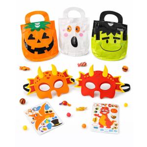 Halloween Themed Decorations and Bags 9 Pumpkin Bags, 12 Zombie Bags, 14 Ghost Bags, 2 Masks, Stickers