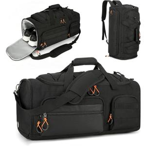 Searock 45L Gym Bag for Men, 3-In-1 Duffle Bag Backpack for Travel, Sports Duffel Bags for Gym Workout, Weekender Overnight Bag with Shoe Compartment, Wet Pocket, Black