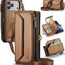 Wallet Case Compatible with iPhone 17 Pro Max 6.9" RFID Blocking 10-Card Holder Soft PU Leather Magnetic Snap Shoulder Strap Zipper Pocket Phone Case Fit for iPhone 17 Pro Max - Brown