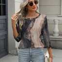 Zeagoo 3/4 Length Sleeve Women Tops Crew Neck Blouses Dressy Casual Summer T Shirts Loose Fit Business Work Clothes (M)