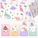 3pcs Pink Dinosaur Birthday Tablecloths 108x54inch Watercolor Dinosaur Birthday Decorations for Girls Dino Birthday Party Disposable Table Covers