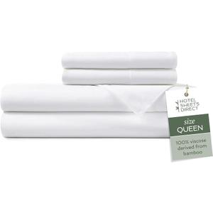 Hotel Sheets Direct 4 Piece Bed Sheet Set Queen Size, 100% Viscose Derived from Bamboo Sheets Set with 2 Pillowcases, Cooling & Breathable Luxury Bedding, Moisture-Wicking & Silky Soft Texture, White