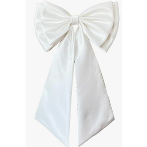 Detachable Satin Bow for Wedding Dress Bowknot with Irregular Tulle Tail, White