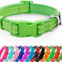 azuza Reflective Dog Collar Green Soft Neoprene Padded Pet Collar with ID Tag Ring, Adjustable for Medium Dogs,Green,M (Medium (Pack of 1))