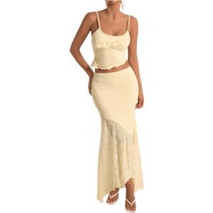 Milumia Women's 2 Piece Summer Vacation Outfits Maxi Skirt and Top Set (Yellow, XS)