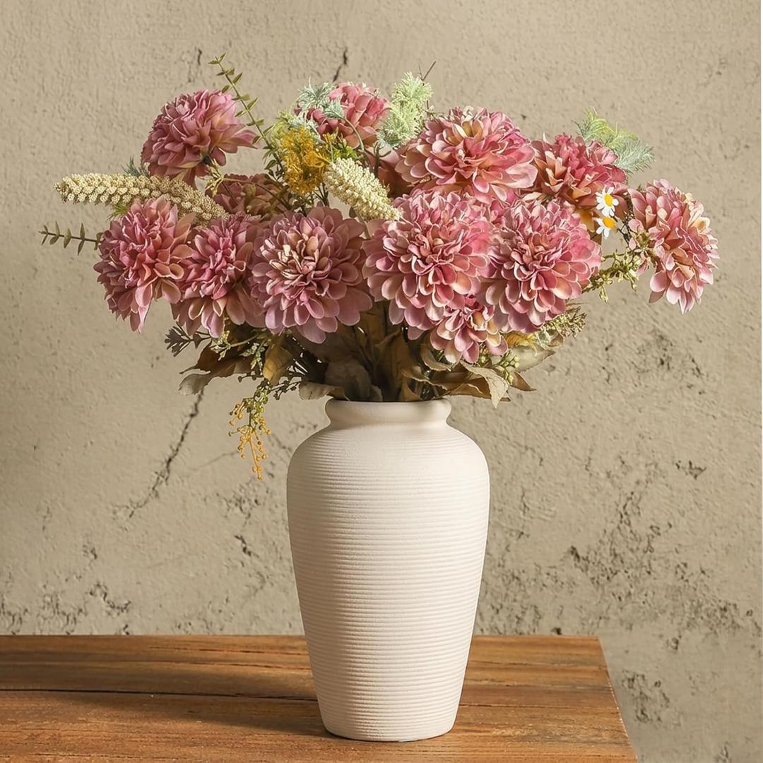 Ceramic Flower Vase,11 Inch Tall Modern Rustic Farmhouse Vases Home Decor,Handmade Pottery Vase Decorations for Living Room,Large Terracotta Floral Vases for Bedroom Table Fireplace Kitchen-White