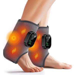 2-Pack Foot Massager, Ankle and Foot Massager for Pain Relief, Ankle Heating Pad with Massage, 6 Heat Levels & 3 Massage Modes with Timer (Grey)