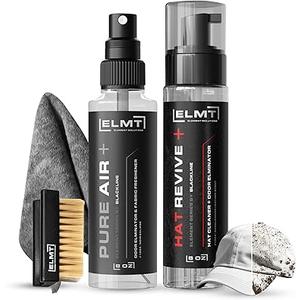 Blackline ELMT Hat Cleaning Kit — Quick-drying, US-Made, Cleans 50+ Hats — Hat Cleaner for Baseball Caps of all Materials Cotton, Wool, Leather, Felt and more (8oz Solution, Deodorizer, Towel & Brush)