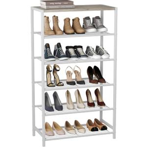 HOMEFORT Shoe Rack 6-Tier, Shoe Storage Shelf, Industrial Shoe Tower, Narrow Shoe Organizer for Closet Entryway, Small Shoe Rack Table with Durable Metal Shelves,White Oak