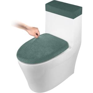 Toilet Lid Cover and Toilet Tank Cover Stretch Toilet Covers Set for Bathroom, Polyester Spandex Jacquard Fabric, Machine Washable, with Elastic Bottom, Sage Green