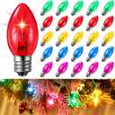 25 Pack Twinkle Christmas Replacement Bulbs, 7W Random Blinking Light Bulbs for Christmas String Light, Nightlights(Colorful,C9,E17 Intermediate Base)