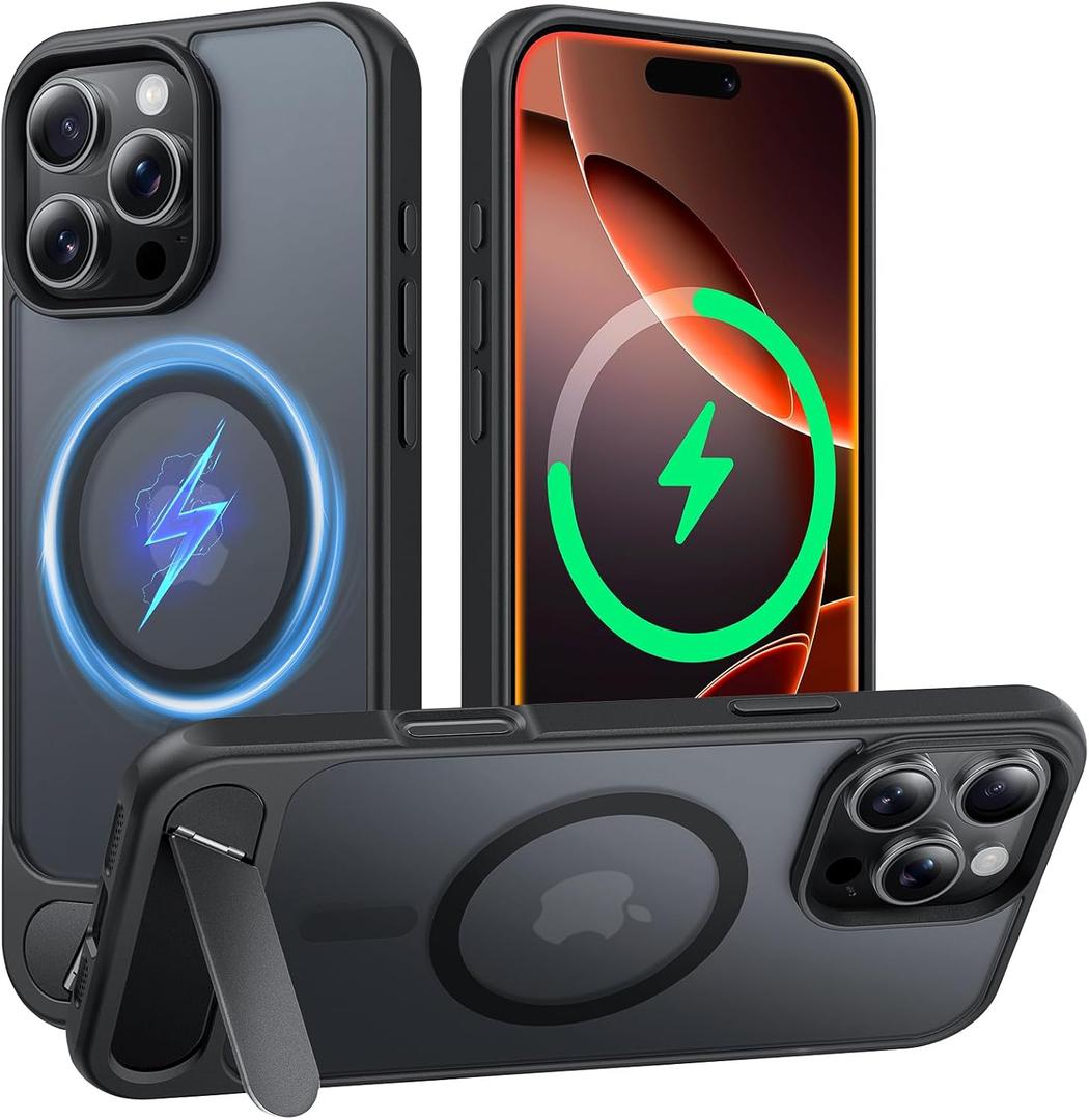 TAURI Magnetic for iPhone 16 Pro Max Case with Stand, [Compatible with MagSafe] Military-Grade Protection, [Translucent Matte] Shockproof Kickstand Case for 16 Pro Max 6.9", Black