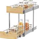 Sikarou Pull Out Cabinet Organizer,Heavy-Duty Slide Out Shelf, Wood and Wire Basket, Pull Out Drawer for for Kitchen Under Sink Space, Pantry, Bathroom, 2 Tie 9 * 21 in