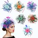 6Pcs Multicolor Tea Party Hats for Women, Fascinators with Headband and Clip, Flower Mesh Feathers Beads Fascinators Hats for Women and Girls, One Size