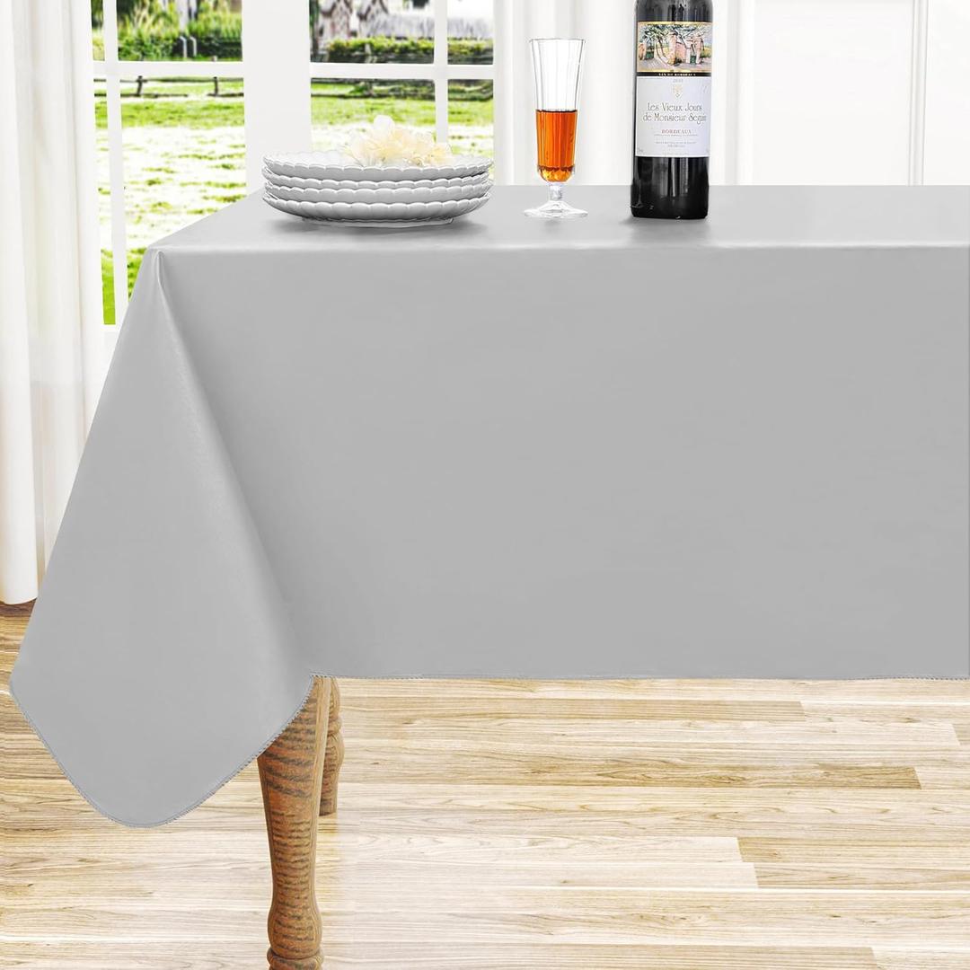 homing Rectangle Vinyl Tablecloth, Waterproof Spillproof Plastic Flannel Backed Table Cloth, Wipe Clean Table Cover for Dining, Buffet Parties and Camping (Light Grey, 60" x 84")